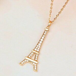 "Rose Gold Eiffel Tower Pendant Necklace with Sparkling Crystals, XPNL1883